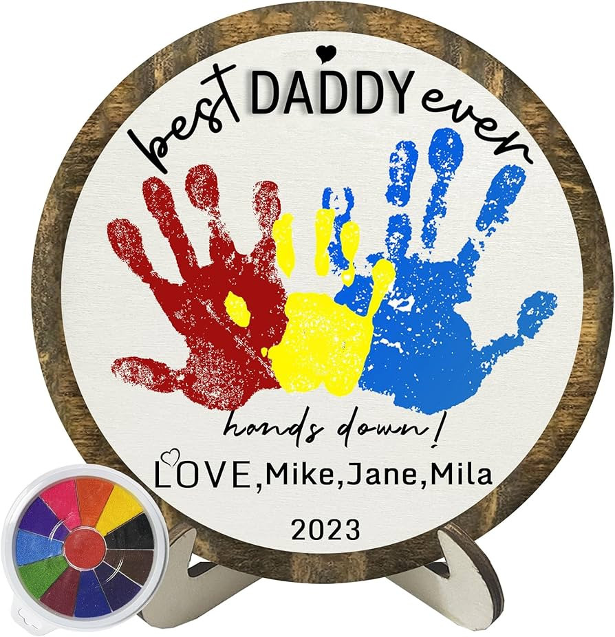 Custom Best Daddy Ever Hands Down Sign Personalized DIY Handprint Wooden Plaque with Kids Names C... | Amazon (US)