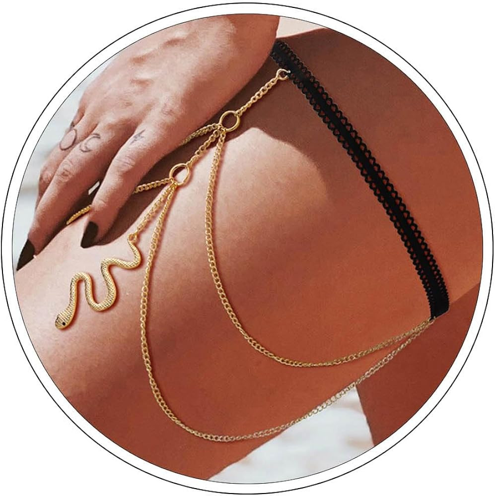 Boho Snake Leg Chain Gold Snake Thigh Chain Stretch Serpent Thigh Garter Beach Bikini Body Chain ... | Amazon (US)