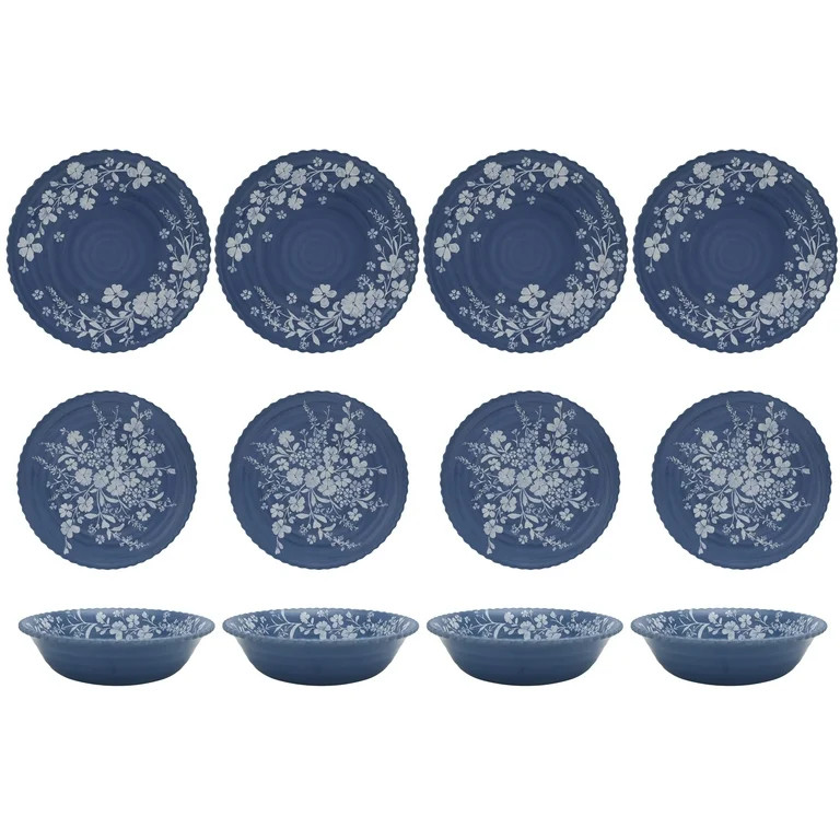 The Pioneer Woman 12-Piece Daisy Bamboo Melamine Dinnerware Set, Blue | Walmart (US)