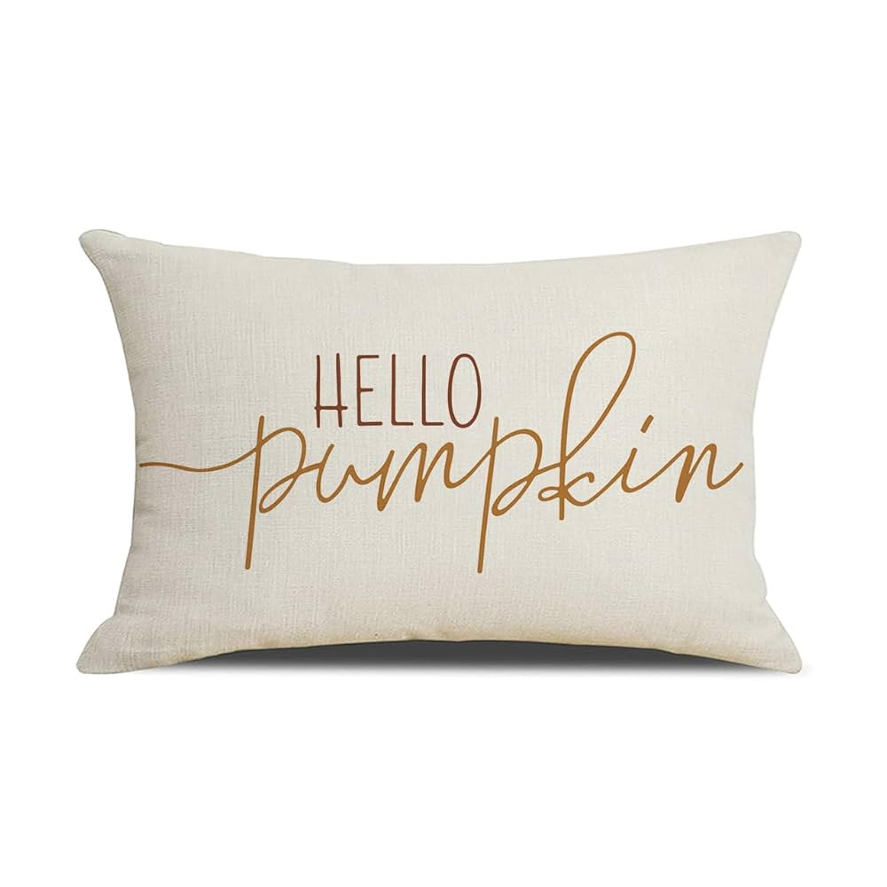 Fall Lumbar Pillow Cover 12x20 Inch Hello Pumpkin White Pillow Case Outdoor Decorative Lumbar Thr... | Amazon (US)