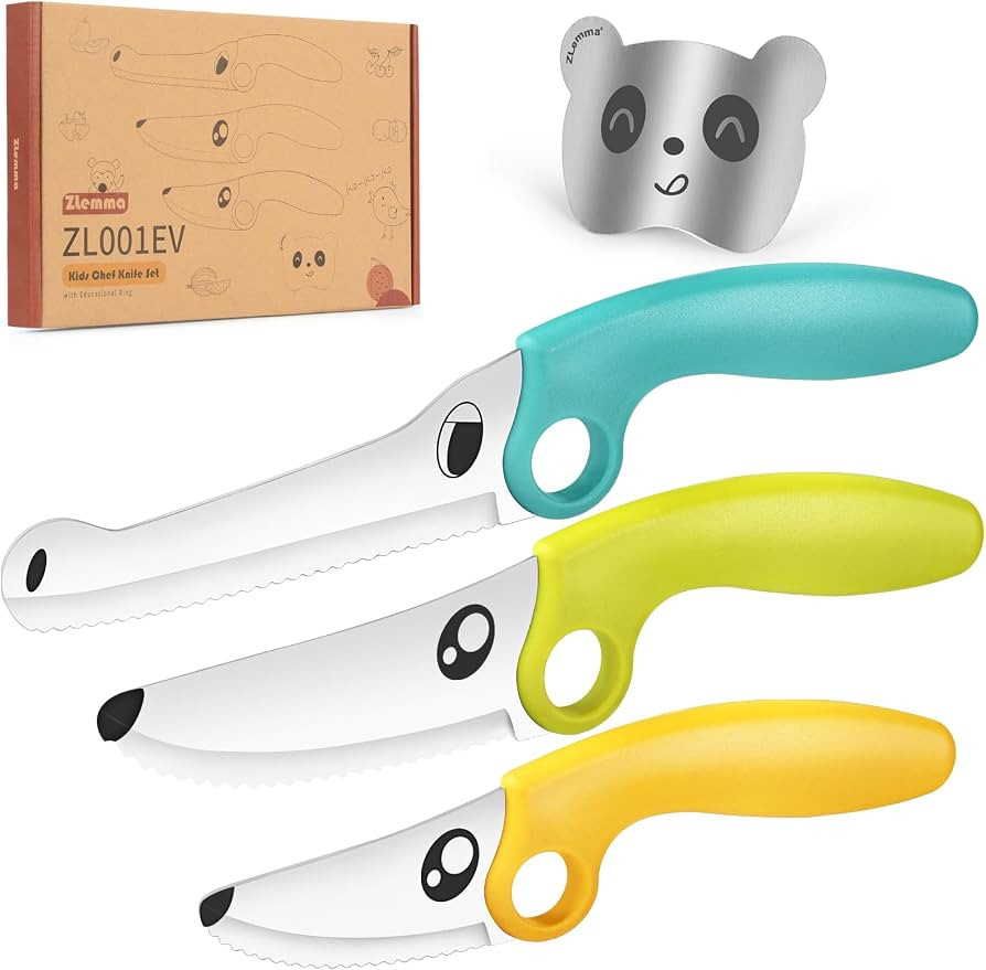 Kids Knife Set for Real Cooking with Educational Ring & Panda Finger Guard for Boys & Girls Cutti... | Amazon (US)