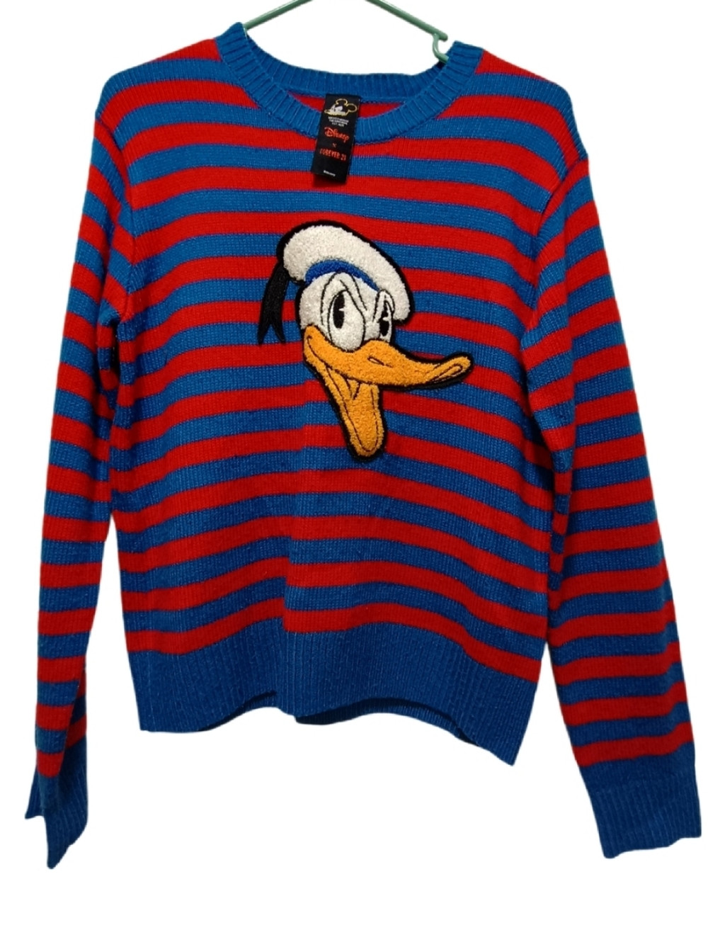 Disney X Forever 21 Blue & Red Striped Donald Duck Crewneck Sweater | Poshmark