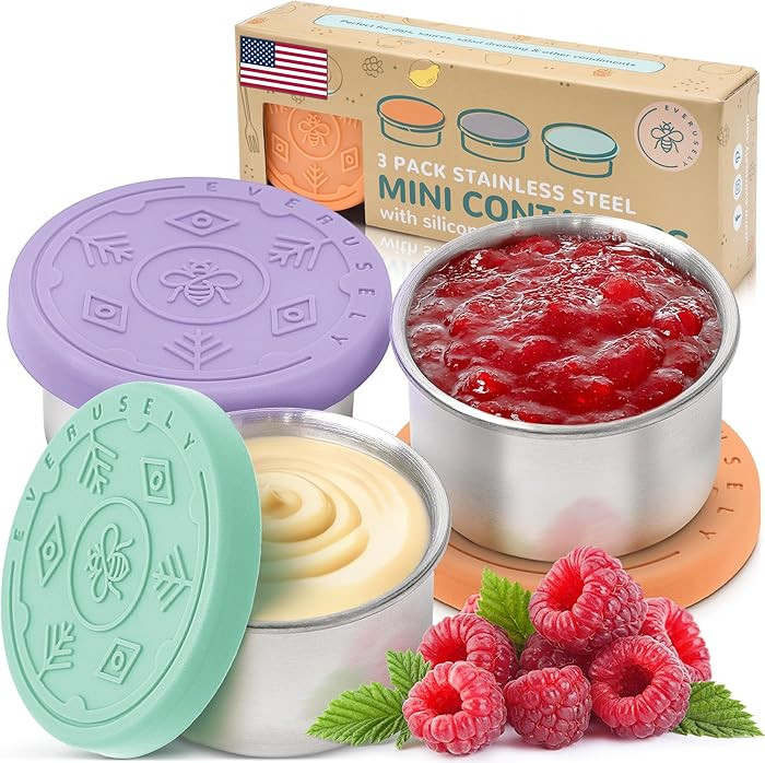 Everusely Condiment Cups - 3 Pack, 1.7 oz / 50 ml, Bright, Stainless Steel - Condiment Containers... | Amazon (US)