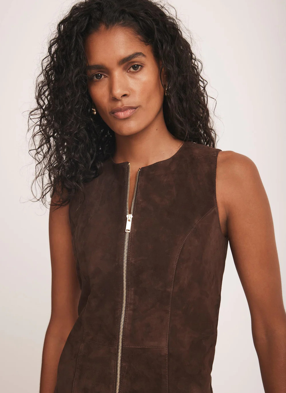 Brown Suede Shift Mini Dress | Mint Velvet