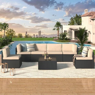 Outdoor Sectional Furniture Chair Set With Cushions And Tea Table | Wayfair North America