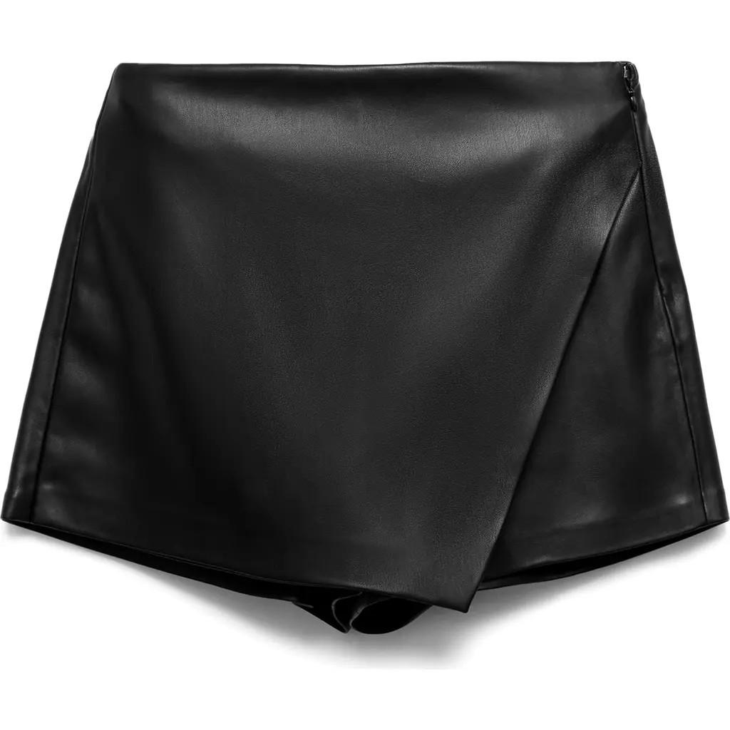 MANGO Wrap Faux Leather Skort in Black at Nordstrom, Size 10 | Nordstrom