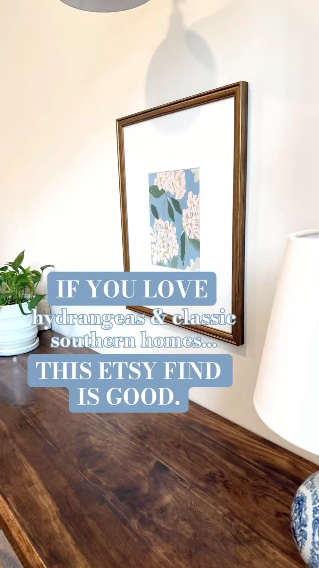 Hydrangeas will always be a yes for me.

They’re the perfect mix of classic southern charm and modern simplicity, which is exactly the vibe I’m going for in our home.

The best part? This is a digital download from Etsy, so you can print it in whatever size works for your space and pop it into a frame you already have.

This seller had three coordinating prints to purchase. So enjoy one, do a pair like me, or get all three!

Sometimes the smallest details make the biggest difference in a room.



#modernsouthernhome
#grandmillennialstyle
#southernhome
#hydrangeadecor

#LTKHome