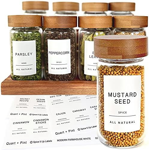 Quart + Pint 160 Spice Jar Labels: Minimalist Matte White Sticker Black Text. Waterproof Stickers. O | Amazon (US)
