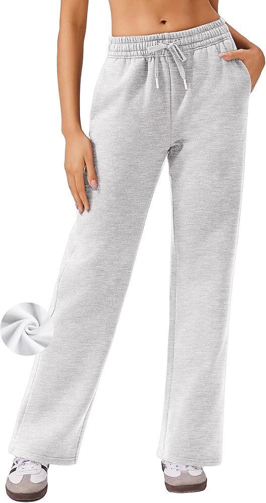 PINSPARK Fleece Sweat Pants for Womens Straight Legs Winter Sweatpants High Waisted Workout Pants... | Amazon (US)