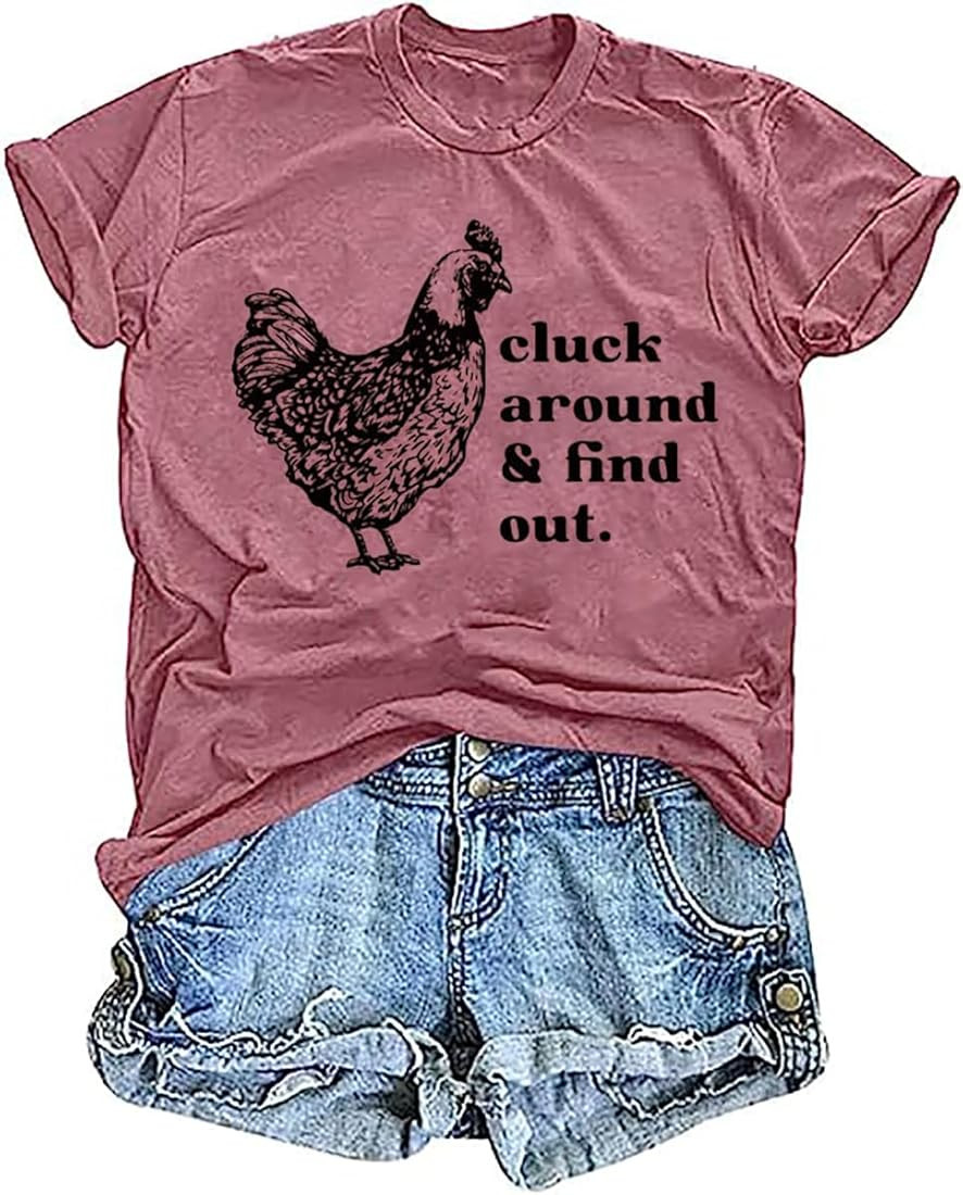 Cluck Around & Find Out Shirt Women Funny Chicken Graphic Tee Inspirational Letter Loose Work Top... | Amazon (US)