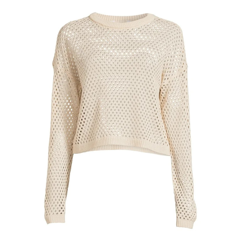 No Boundaries Juniors' Open Stitch Pullover Sweater with Long Sleeves, Sizes XS-XXXL | Walmart (US)
