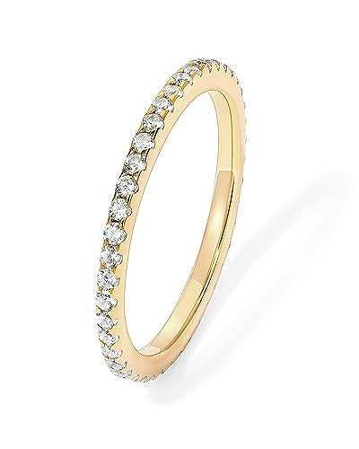 PAVOI 14K Yellow Gold Plated 925 Sterling Silver Stackable CZ Ring for Women | Thin Band for Stacking | Simulated Diamond Eternity Wedding Band | Size 7.5 | Amazon (US)