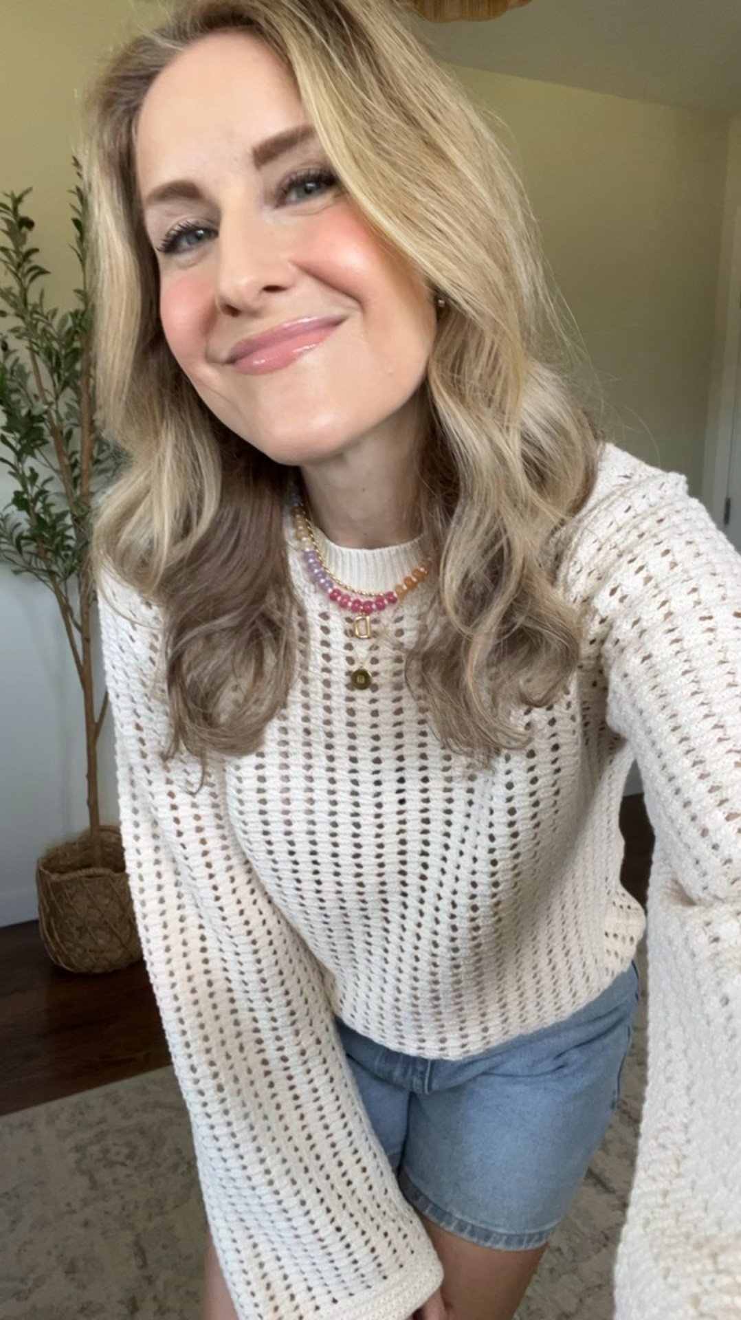 Walmart gem of a find with this textured crochet-look sweater. Also comes in red. I stayed true to size with a small. #walmartfashion 

#LTKootd #LTKOver40