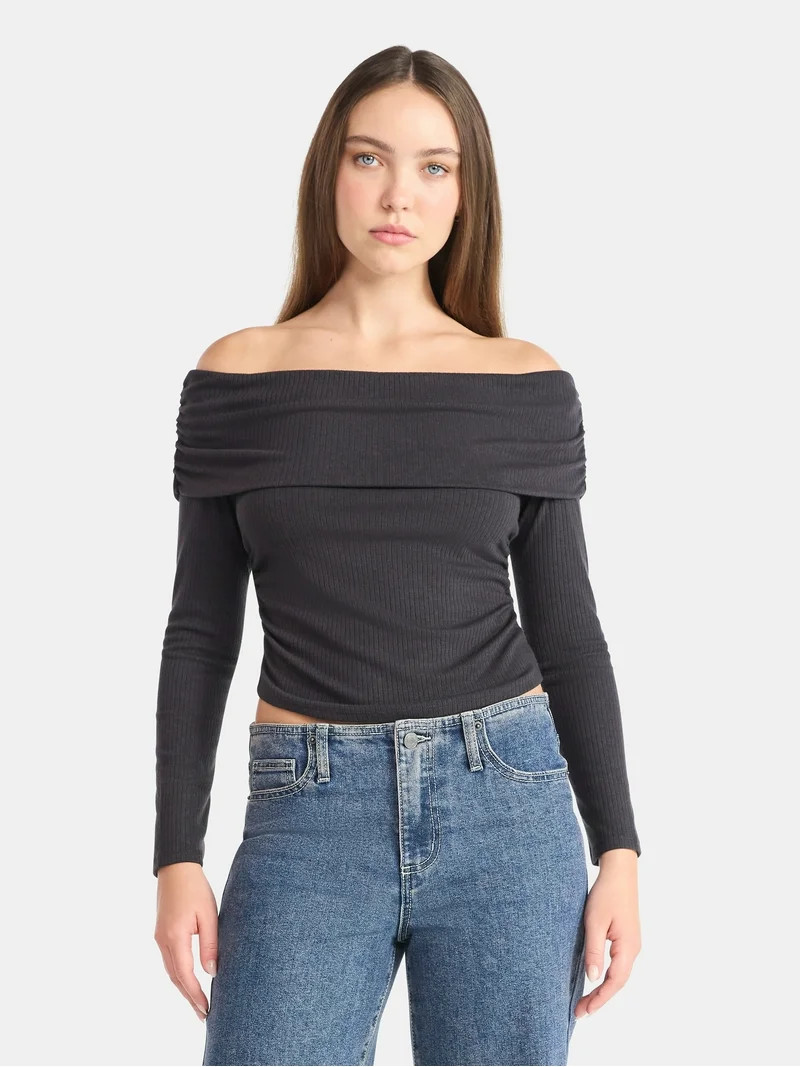 No Boundaries Off The Shoulder Top with Long Sleeves, Women’s | Walmart (US)