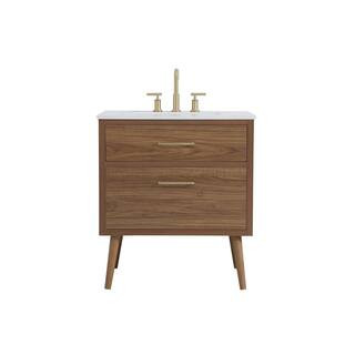 Timeless Home 30 in. W x 22 in. D x 33.5 in. H Single Bathroom Vanity in Walnut Brown with Ivory ... | The Home Depot