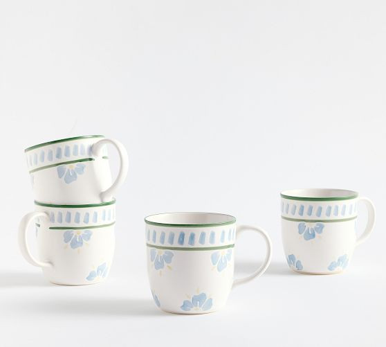 Chambray Tile Stoneware Mugs - Set of 4 | Pottery Barn (US)