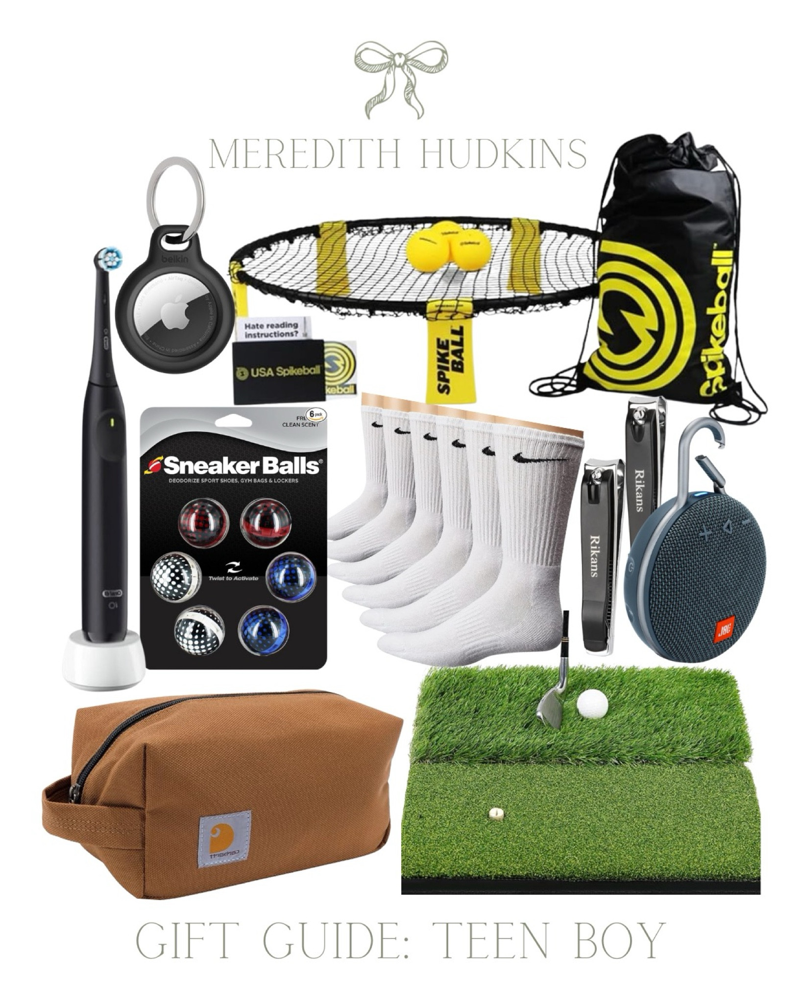 gift guide, amazon, teen, boy, gift idea, holiday, Christmas, meredith hudkins, trending, affordable, golf, spike ball, air tag, electric toothbrush, carharrt, toiletry bag, nike socks, jbl, speaker, sneaker 

#LTKHoliday #LTKFindsUnder50 #LTKGiftGuide