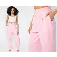 Baby Pink Pants Pleated Trousers Pastel High Waisted 80S Tapered Straight Leg 90S Vintage Summer Sma | Etsy (US)