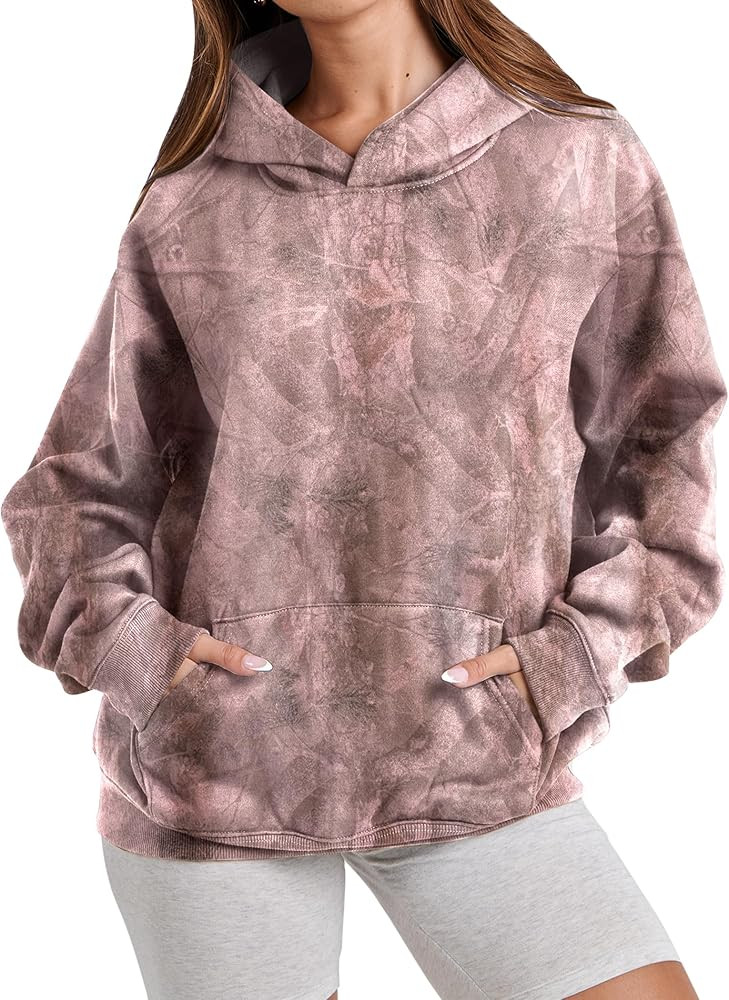 Womens Camo Hoodies Maple Leaf Print Oversized Hooded Sweatshirt Fleece Pullover Sweatshirts Long... | Amazon (US)