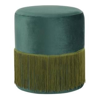 Lumisource Fringe Emerald Green Velvet Ottoman OT-FRINGE VGN | The Home Depot