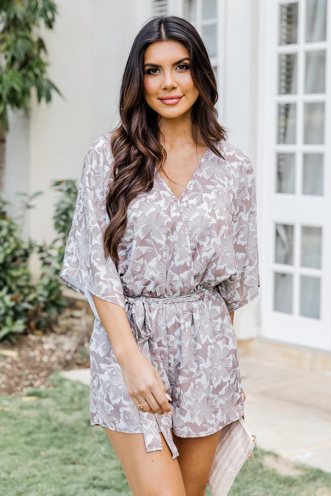 Sitting In The Garden Brown Floral Romper | Pink Lily