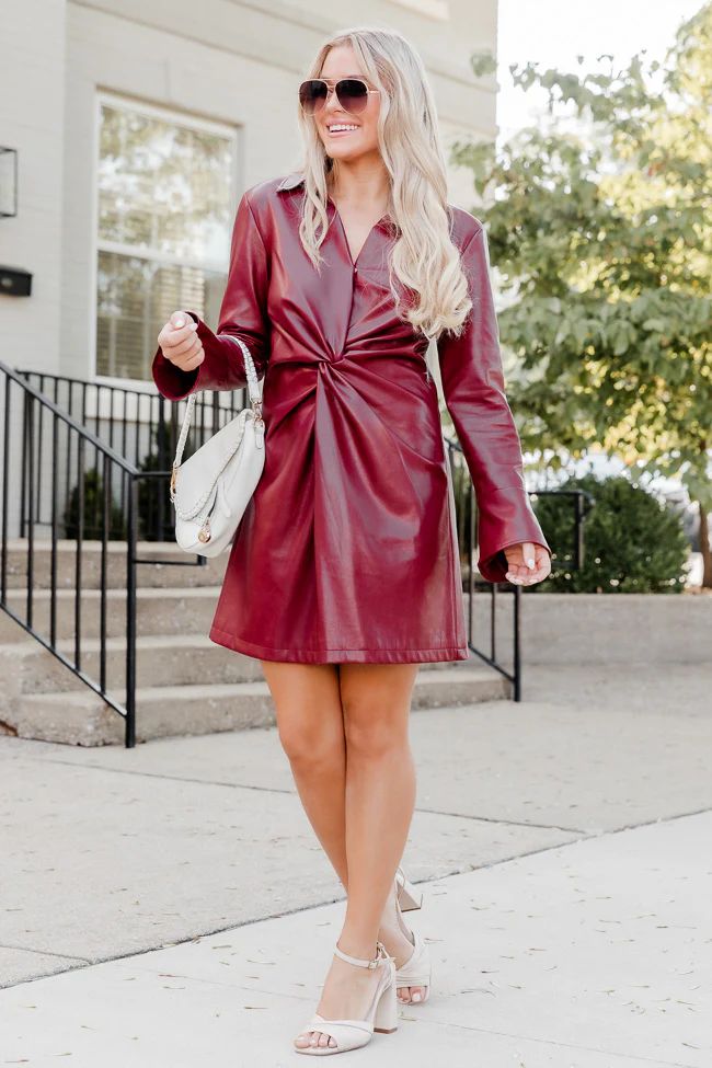 Time Of Your Life Burgundy Leather Twist Front Mini Dress | Pink Lily