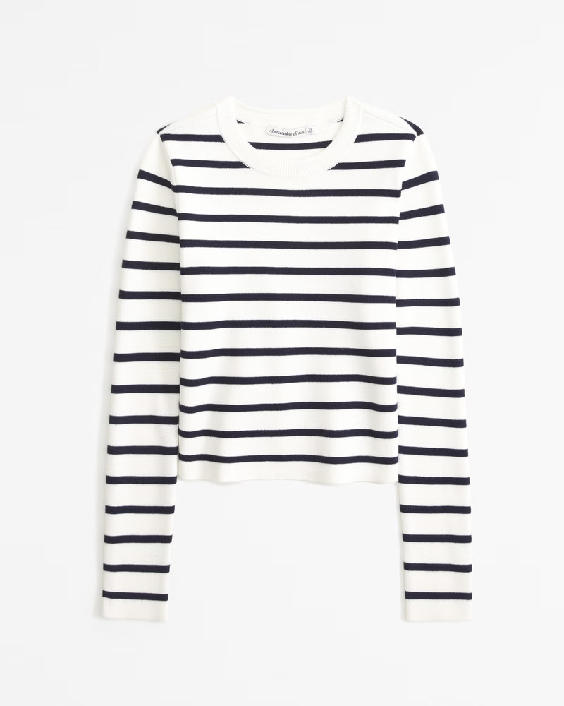 Abercrombie & Fitch Women's Slim Crew Sweater Top in Navy Stripe - Size XXS | Abercrombie & Fitch (US)