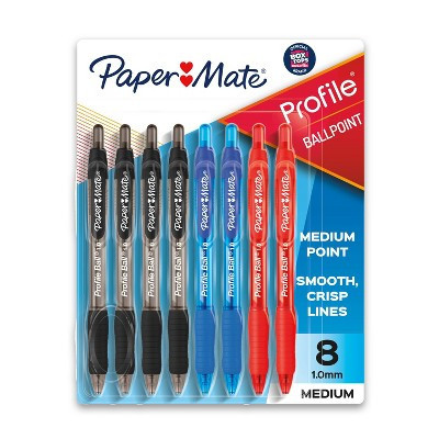 Paper Mate Profile 8pk Ballpoint Pens 1.0mm Medium Tip Multicolored: Retractable, Contoured Grip, Assorted Ink Colors | Target