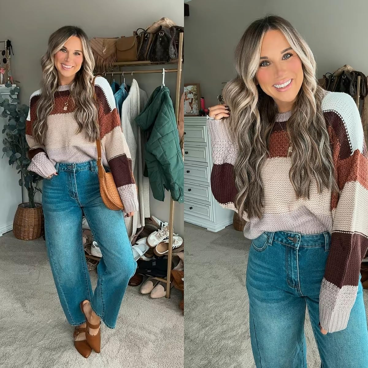 Loving this neutral and still colorful striped sweater, perfect for adding a pop of color to any outfit! I’m 5'6 wearing size medium sweater, paired it with some barrel jeans, shoes run true to size  

 #LTKootd #LTKFindsUnder50 #LTKStyleTip