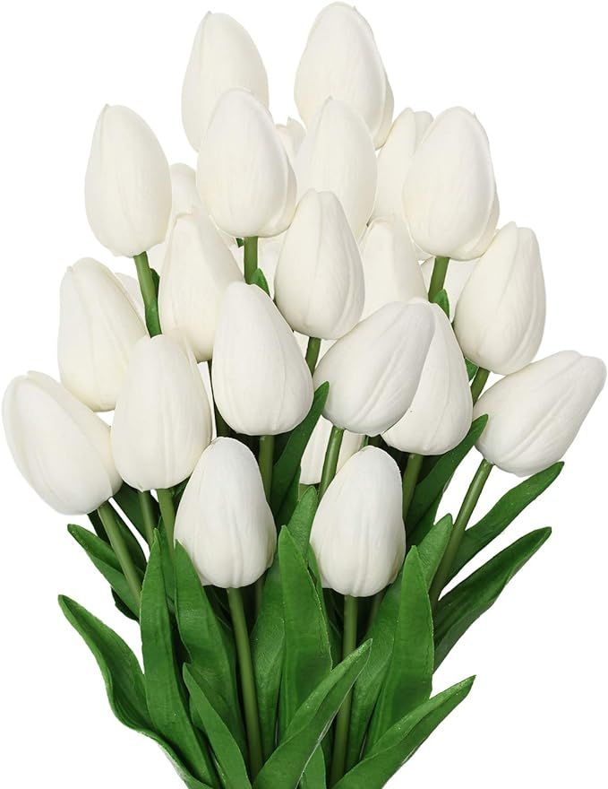 10 Pcs White Tulips Artificial Flowers Real Touch Fake Tulips Fake Flowers for Decoration 13.5" F... | Amazon (US)