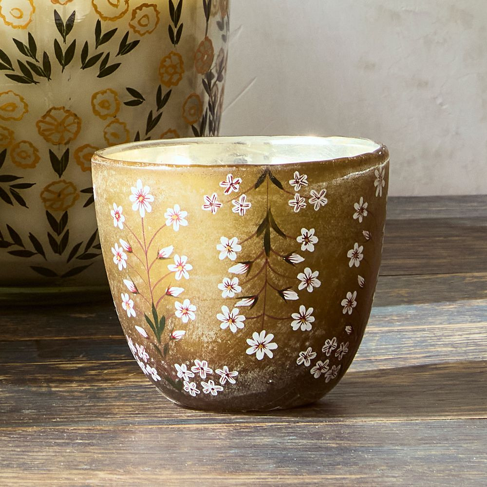 Hand-Painted Amber Floral Candle | GreenRow