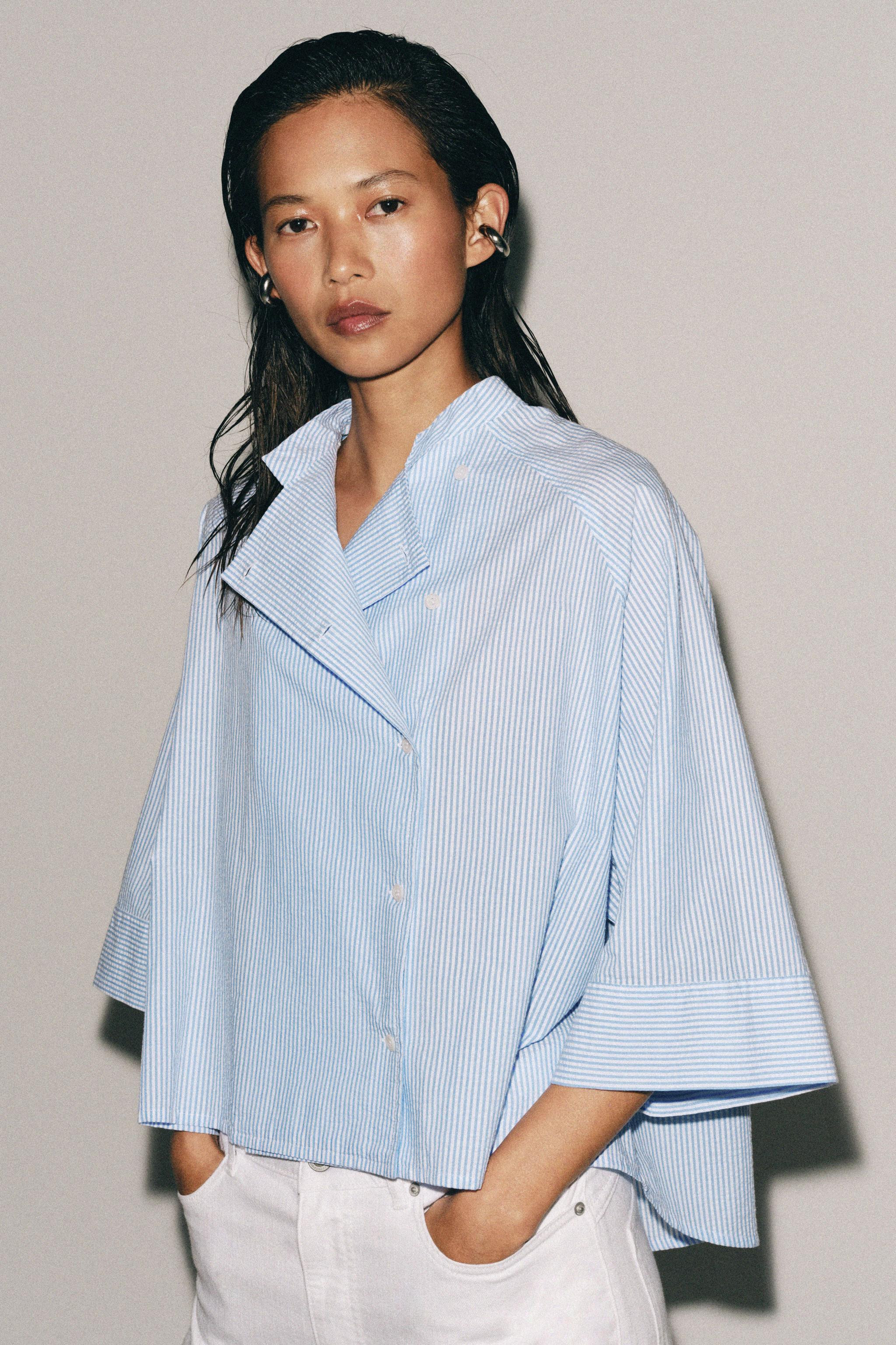 ZW COLLECTION ASYMMETRIC STRIPED SHIRT | Zara US