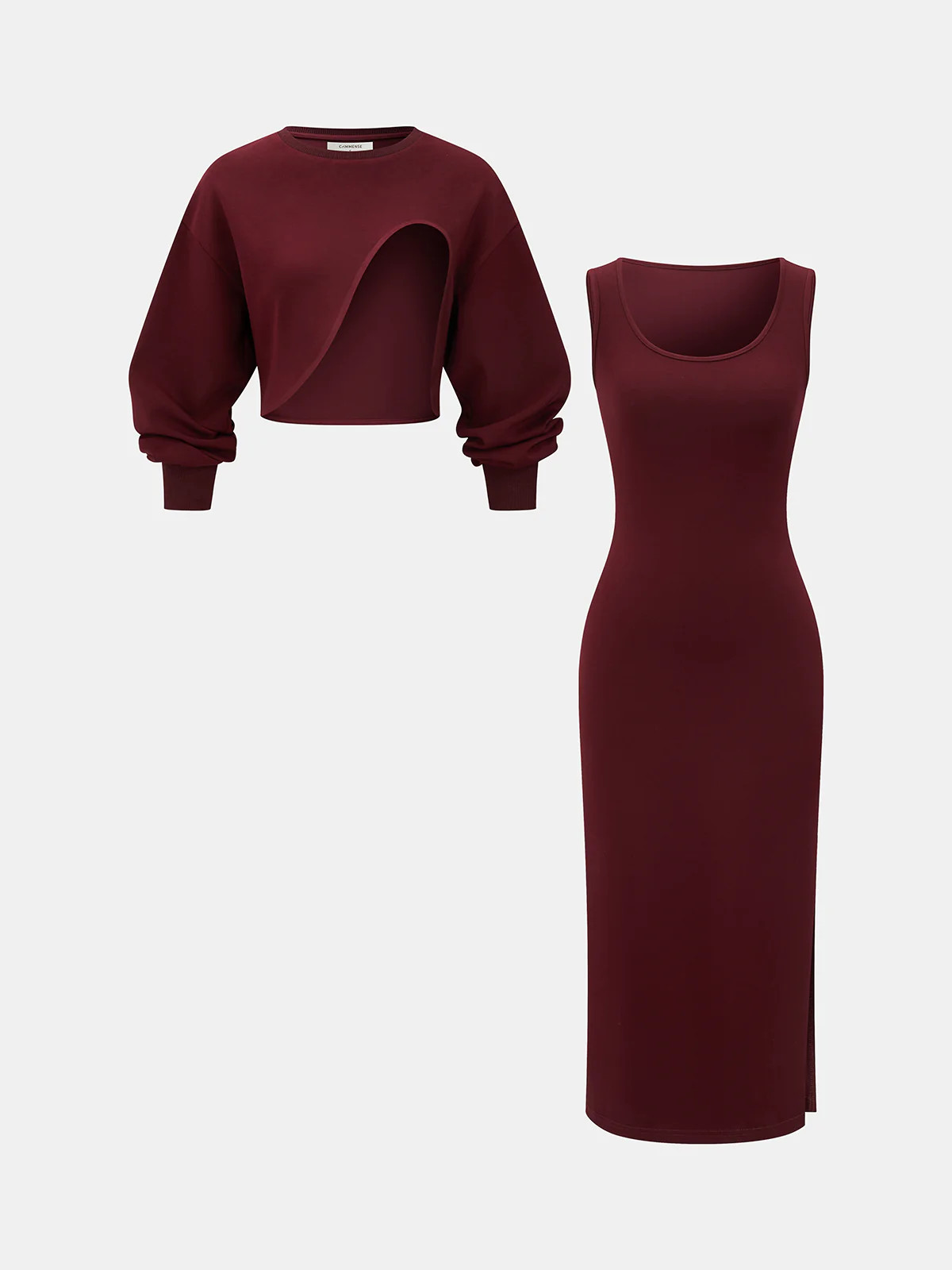 Cut-Out Cropped Sweatshirt & Bodycon Dress Set | Commense