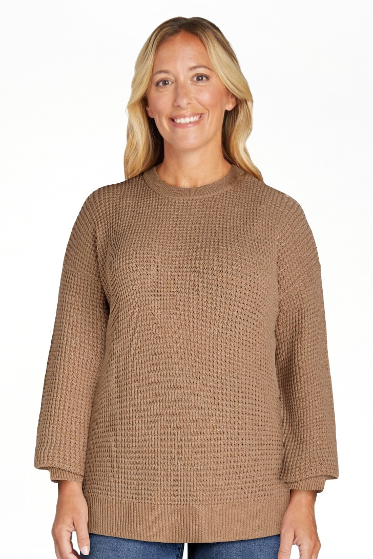 Time and Tru Women's and Women's Plus Waffle Stitch Sweater with Long Sleeves, Midweight, Sizes X... | Walmart (US)
