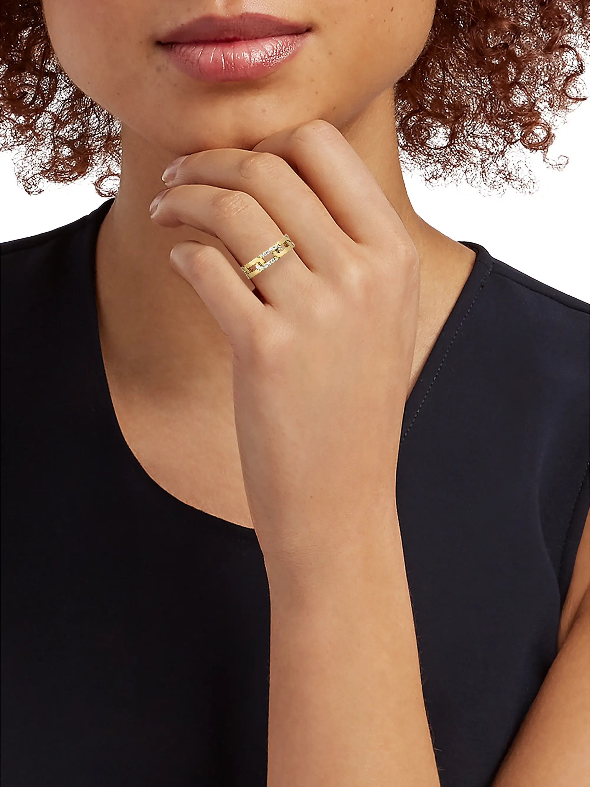 Navarra 18K Gold & Diamond Narrow Link Ring | Saks Fifth Avenue