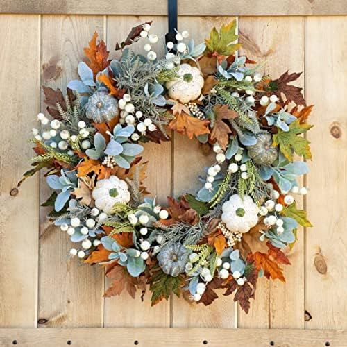 Amazon.com: 15.7"/40cm Fall Peony and Pumpkin Wreath - Pumpkin Wreath Autumn Sunflower Wreaths fo... | Amazon (US)