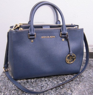 MICHAEL KORS Sutton Saffiano Leather Large Satchel Navy MSRP$368 | eBay US