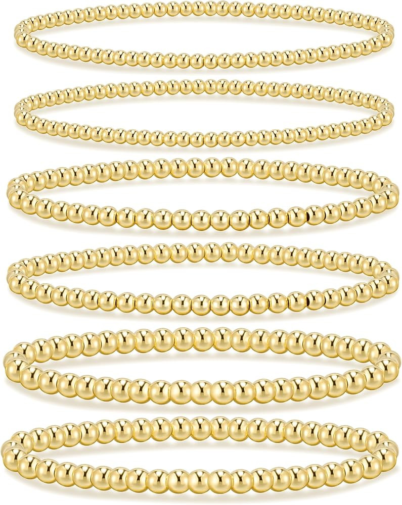 adoyi Gold Bracelets for Women Waterproof, 14K Gold Plated Beaded Strand Bead Ball Bracelets stac... | Amazon (US)
