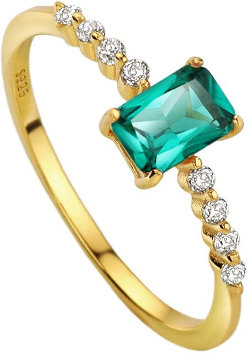 S925 Dainty Baguette Birthstone Rings CZ Band Rings Emerald/Ruby/Amethyst 18K Gold Plated Sterlin... | Amazon (US)