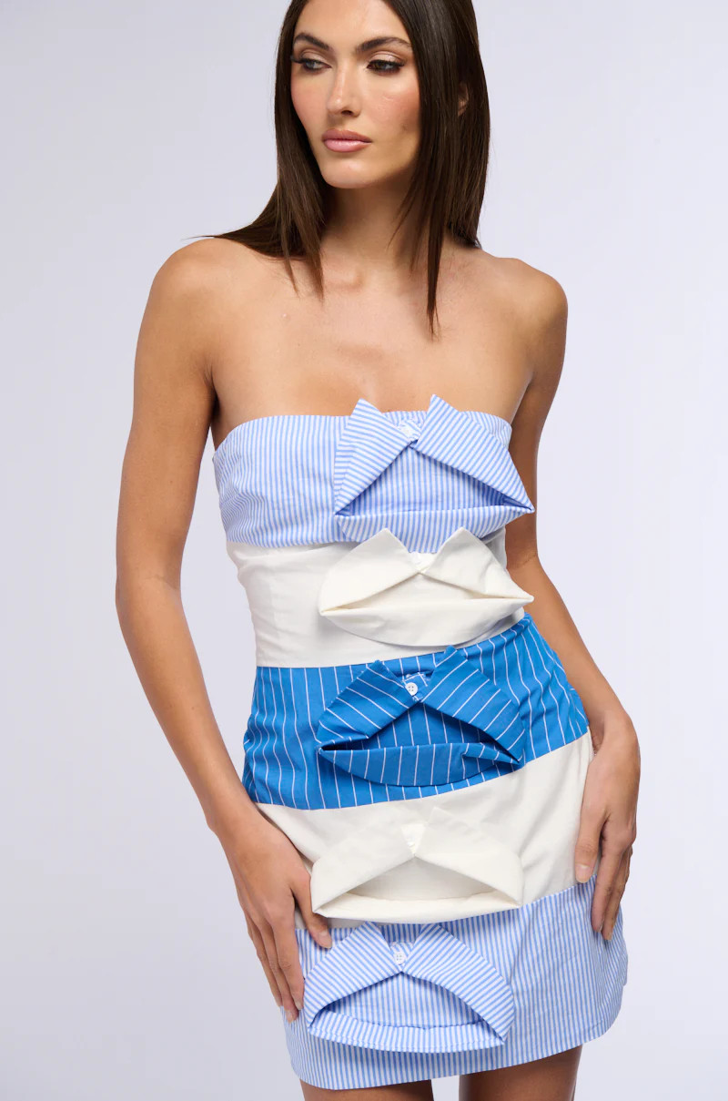 WHATS YOURS IS MINE STACKED POPLIN MINI DRESS | AKIRA