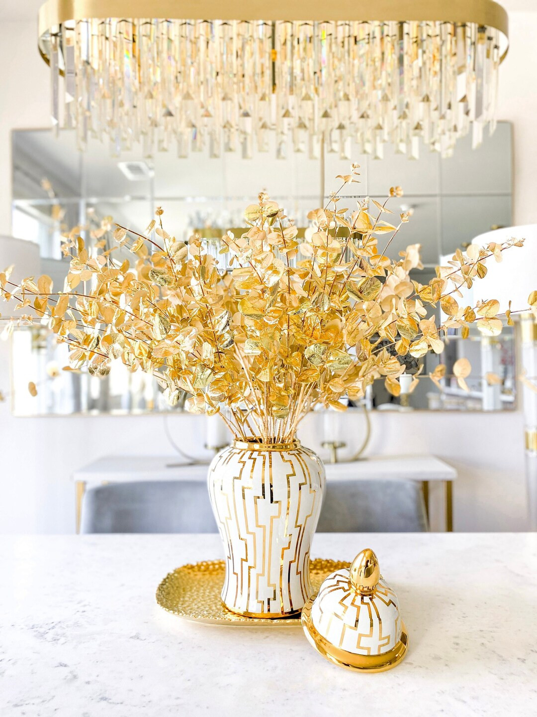 Gold Ginger Jar, Ginger Jar Vase, White Ceramic Vase, Gold Pattern Ginger Jar, Home Christmas Gif... | Etsy (US)