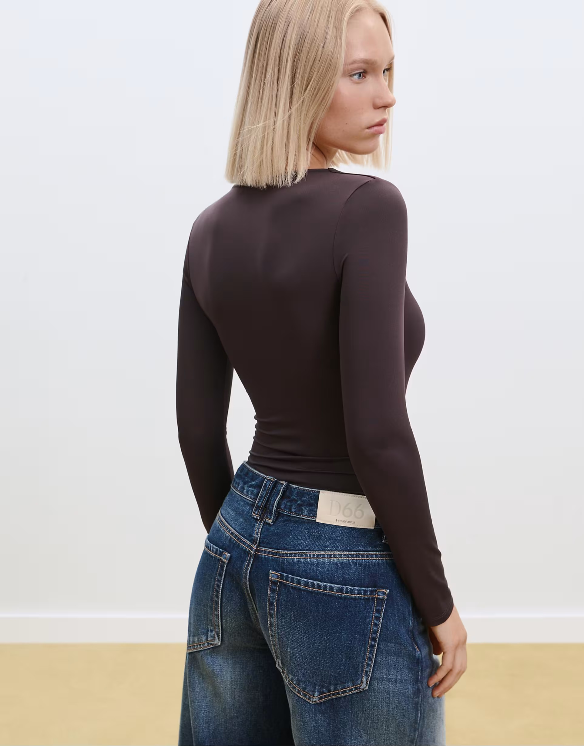 Stradivarius Polyamide bodysuit with square neckline in brown | ASOS (Global)