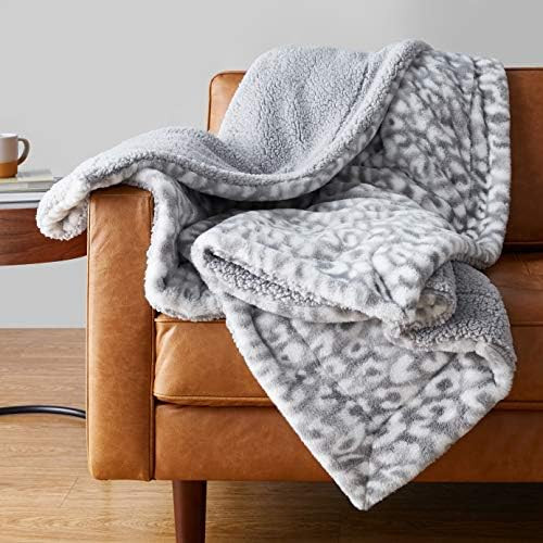 Amazon Basics Fuzzy Faux Fur Sherpa Throw Blanket, 60"x70" - Grey Snow Leopard | Amazon (US)