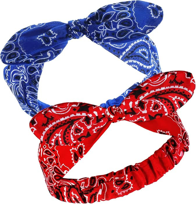 Hicarer 2 Pcs Bandana Headband for Women, Knot Retro Paisley Print Bandana 4th of July Patriotic ... | Amazon (US)
