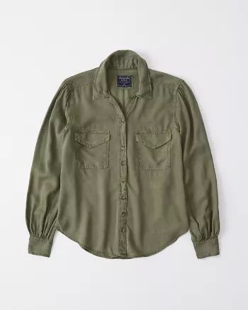 Abercrombie & Fitch Womens Long-Sleeve Utility Shirt in Olive Green - Size XL | Abercrombie & Fitch US & UK