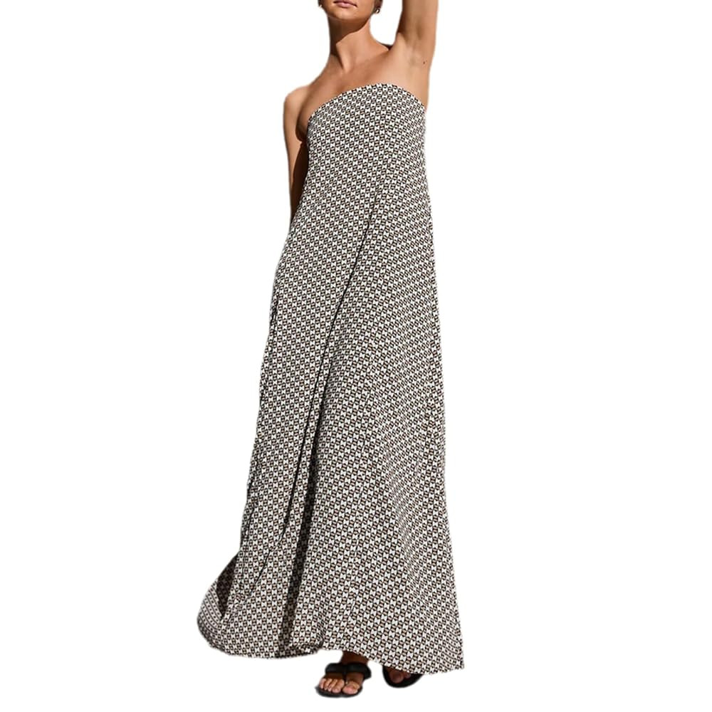 Women Strapless A-line Maxi Tube Dress Off Shoulder Backless Boho Graphic Elegant Long Dress Beac... | Amazon (US)