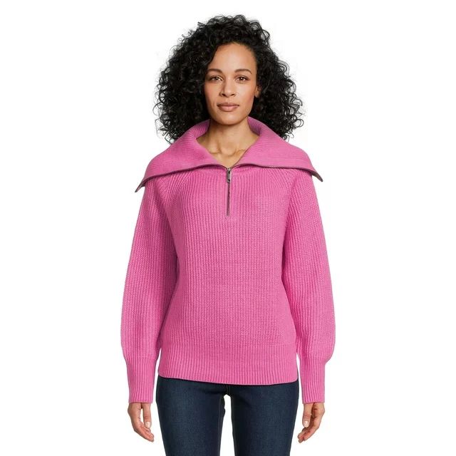 RD Style Women’s Quarter Zip Sweater with Extended Collar, Midweight, Sizes XS-3XL | Walmart (US)