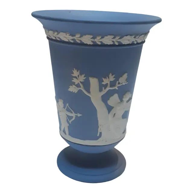 1960s Wedgewood Blue Jasperware Cupid Vase | Chairish
