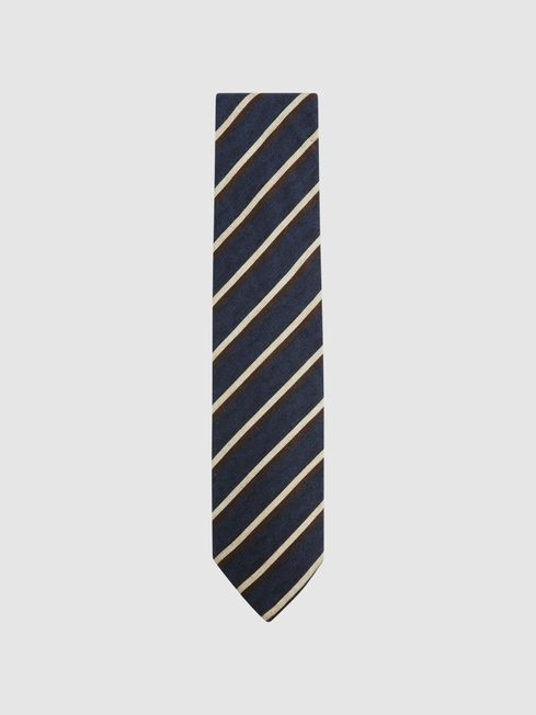 Reiss Navy Dino Wool-Cotton Striped Tie | Reiss UK