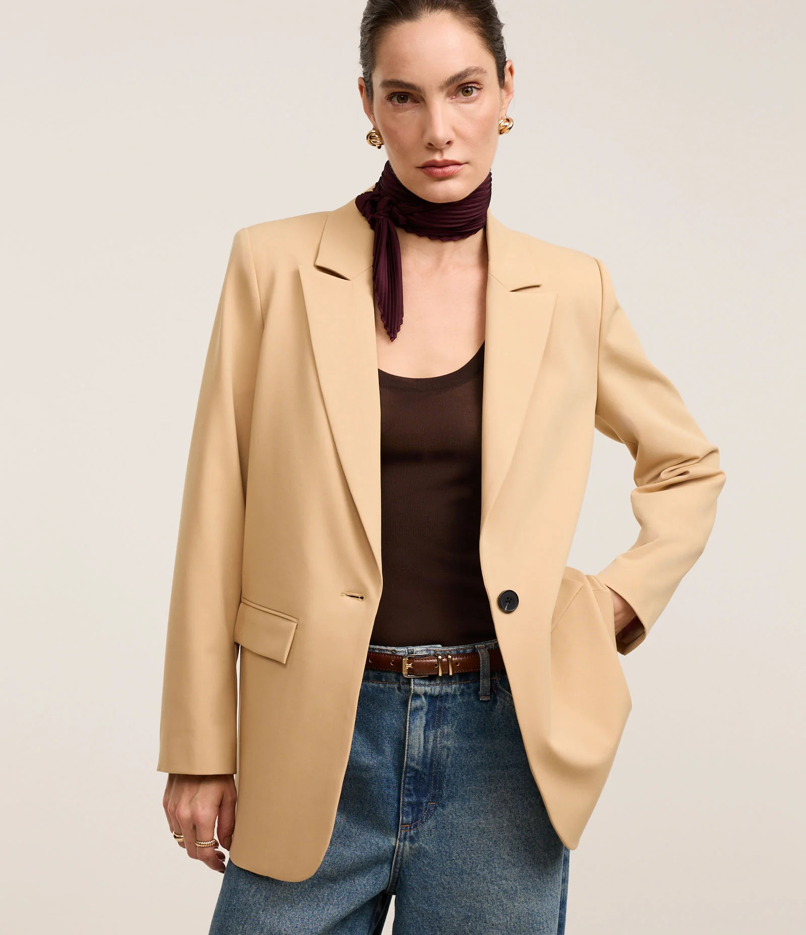 Blazer Oversized Alfaiatado com Botão Único Bege - Lojas Renner | Renner (BR)